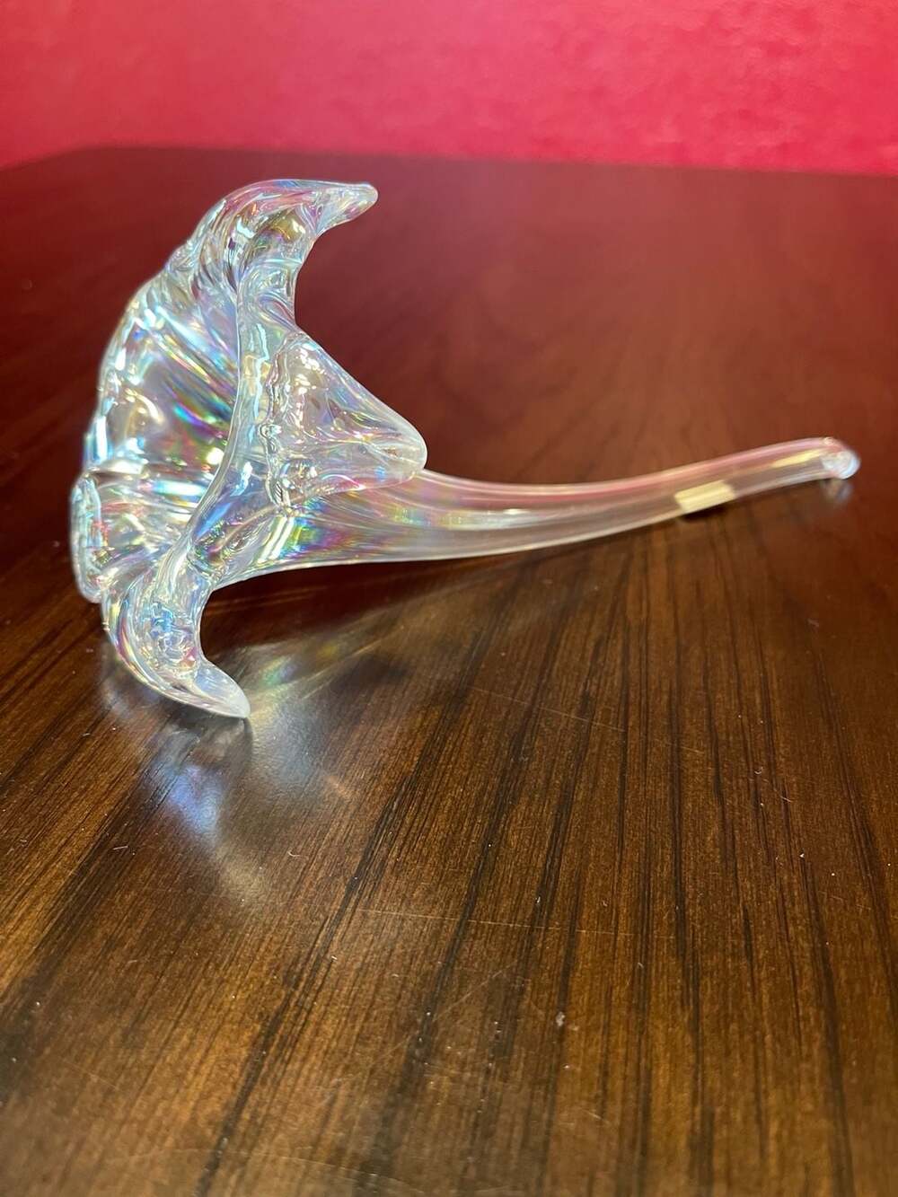 Hand Blown Glass Art Flower LILY Iridescent Sitter Bud Vase Beautiful!